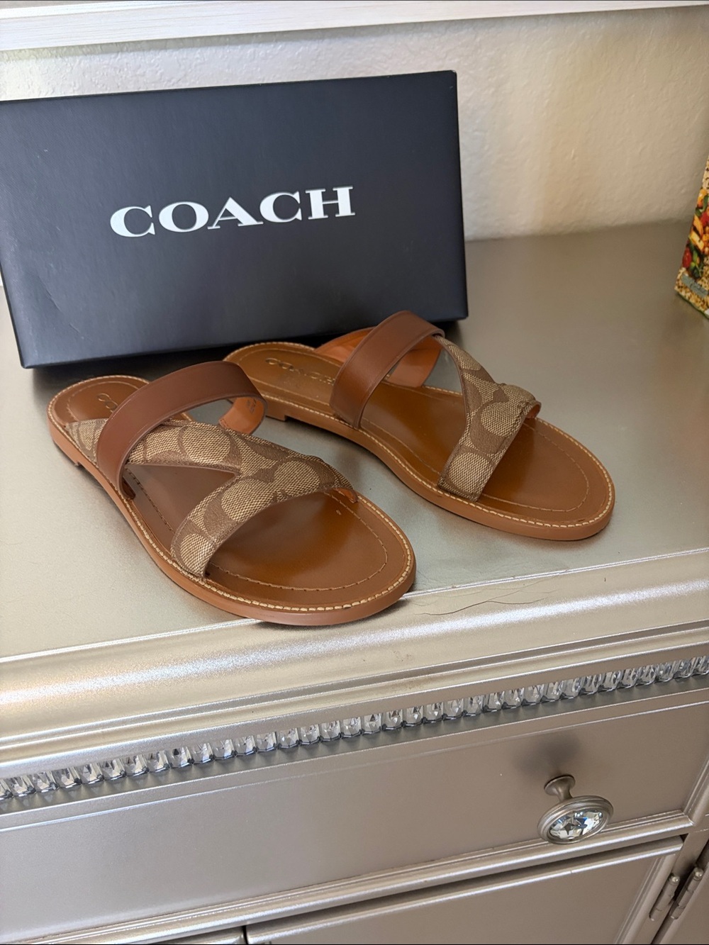 Coach Brown Signature Crisscross Slide Sandals - Picture 2 of 6